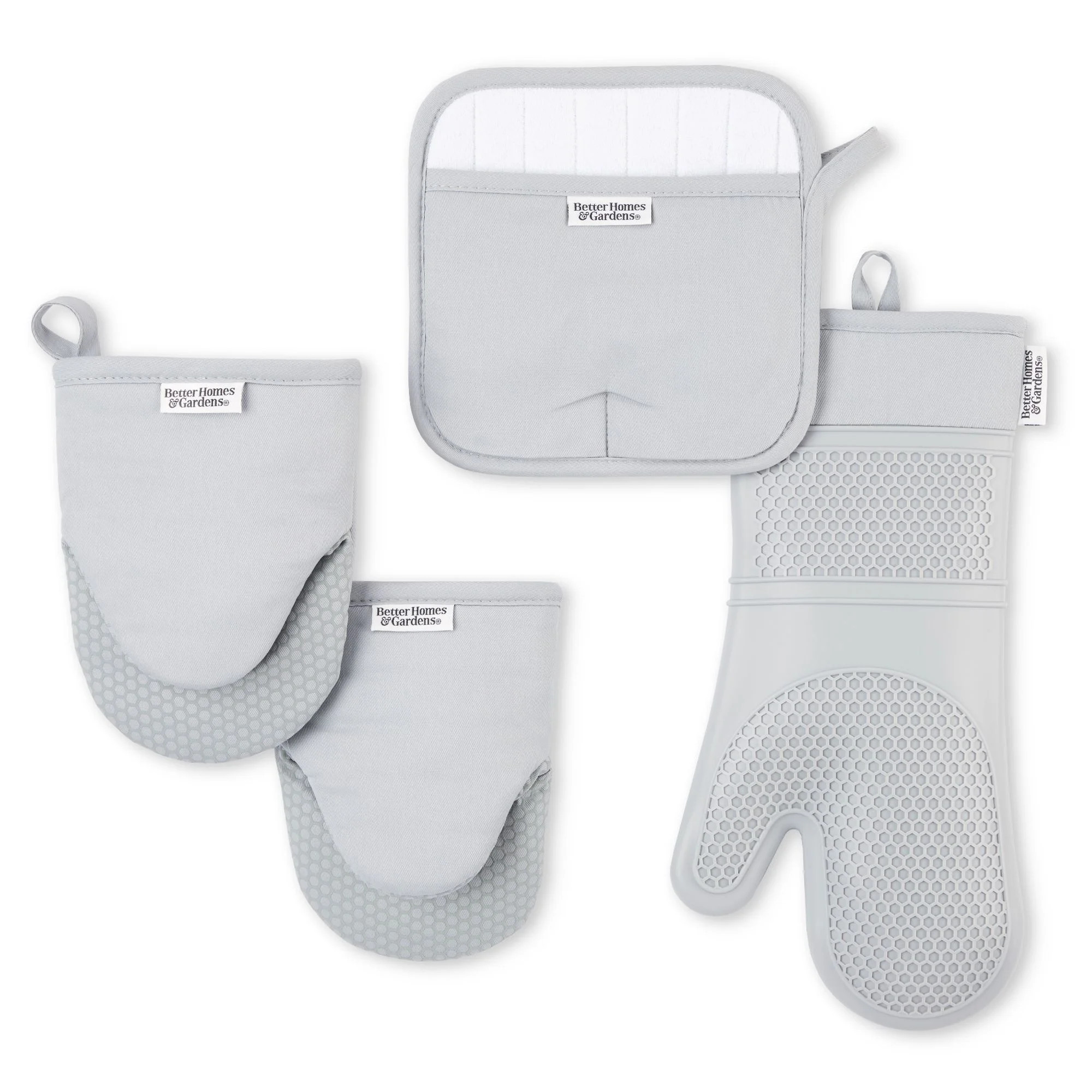 Better Homes & Garden Oven Mitt, Pot Holder, Mini Mitt Set, Grey, 4 Pieces | Walmart (US)