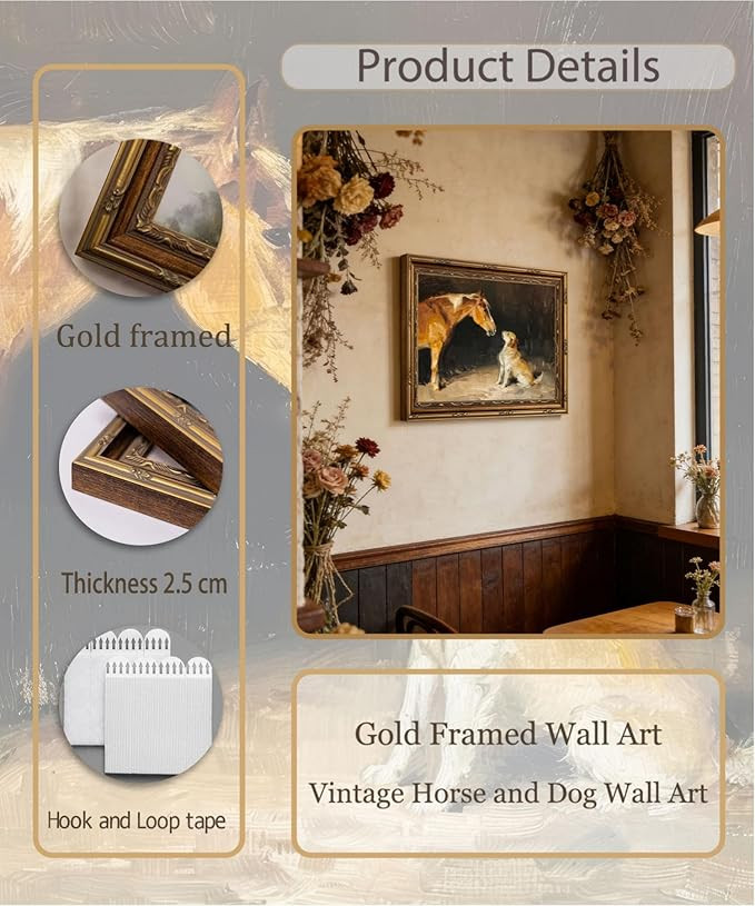 Gold Framed Wall Art Vintage Horse and Dog Wall Art Country Farmhouse Animals Wall Decor Picture ... | Amazon (US)