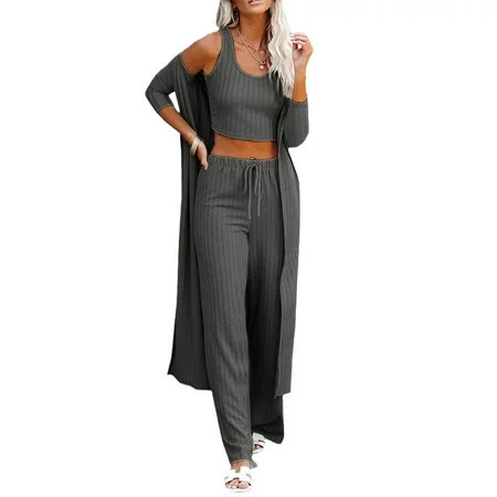 Womens 3 Piece Loungewear Set Crop Vest &Loose Pants & Cardigan Coat | Walmart (US)