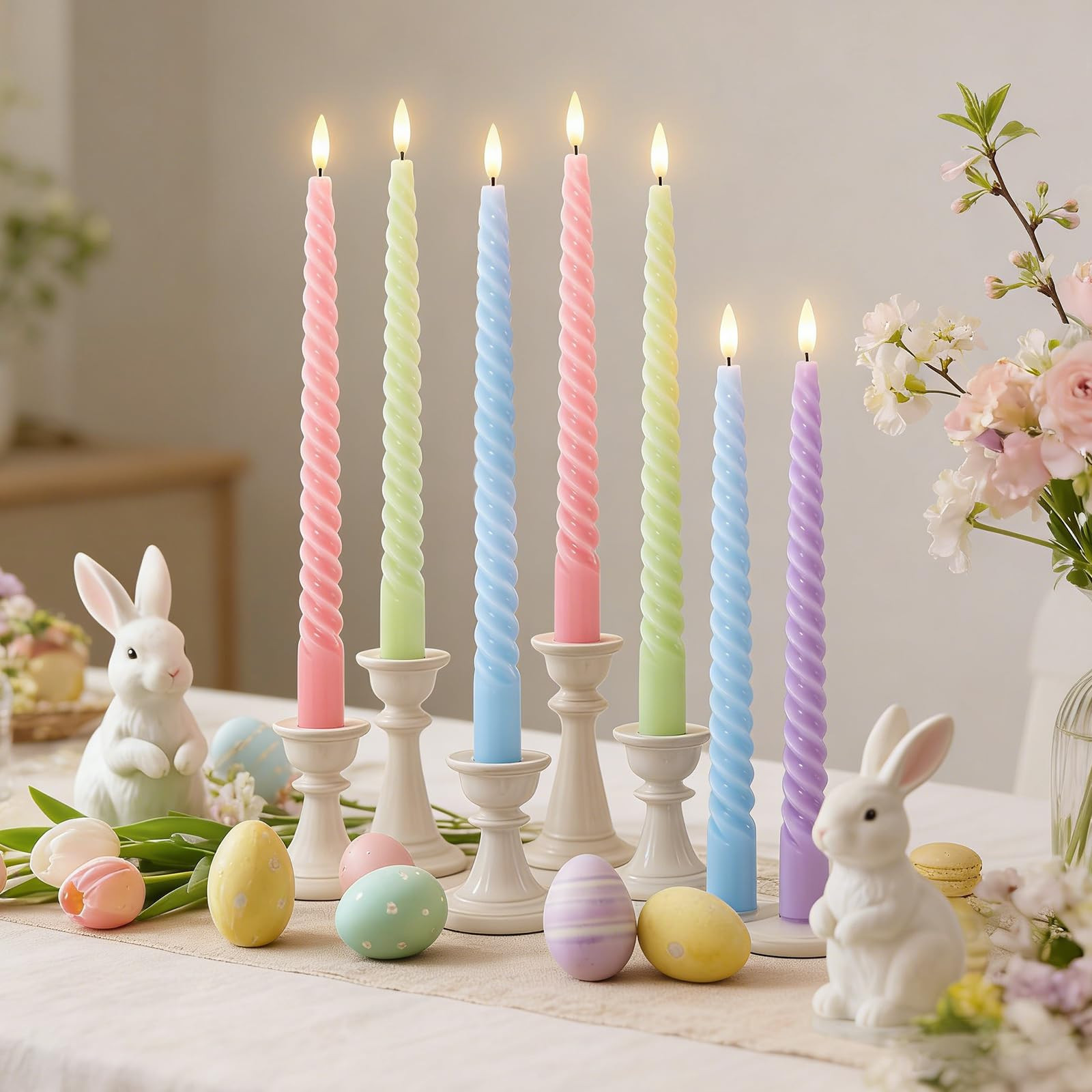 Whaline 8Pcs 10 Inch Easter Pastel Spiral Taper Candles Dripless Twisted Wax Candles Long Unscent... | Amazon (US)