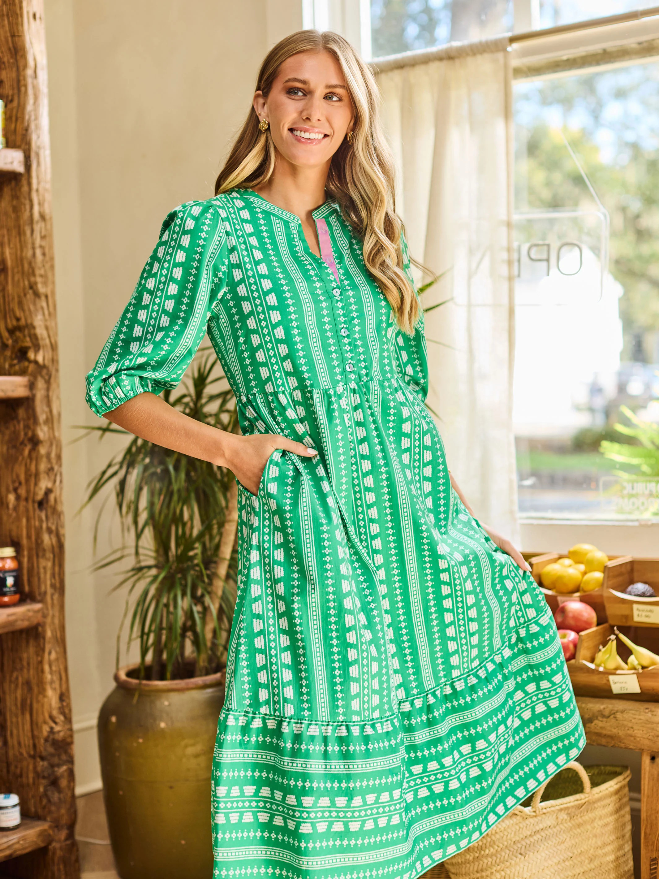 Riley Dress | Heritage Stitch Green | Mary Square