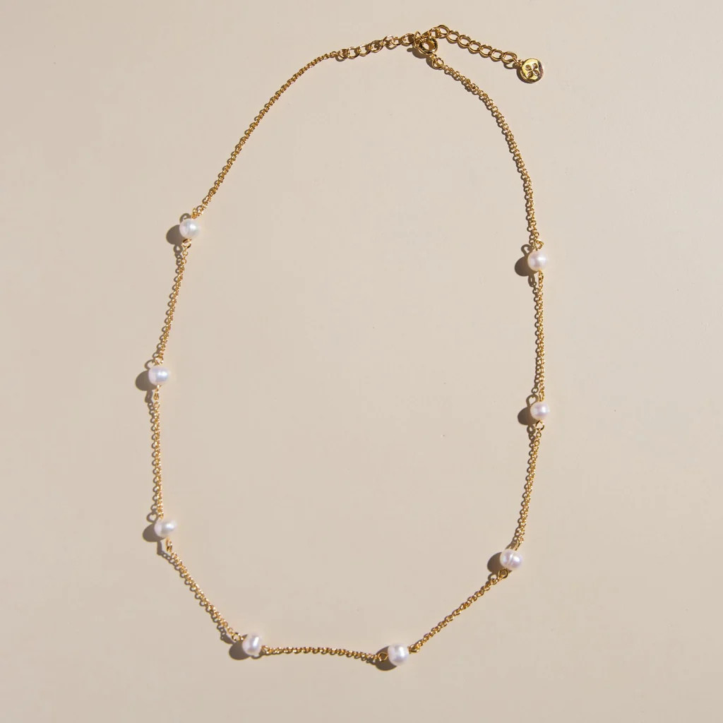 Pearl Delicate Saturn Chain Necklace | Nickel and Suede