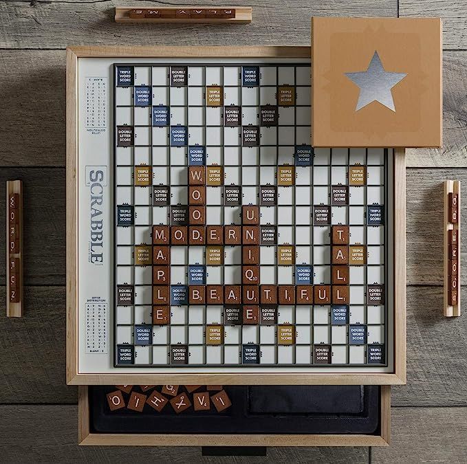 Scrabble Luxe Maple Edition with Rotating Solid Wood Cabinet | Amazon (US)
