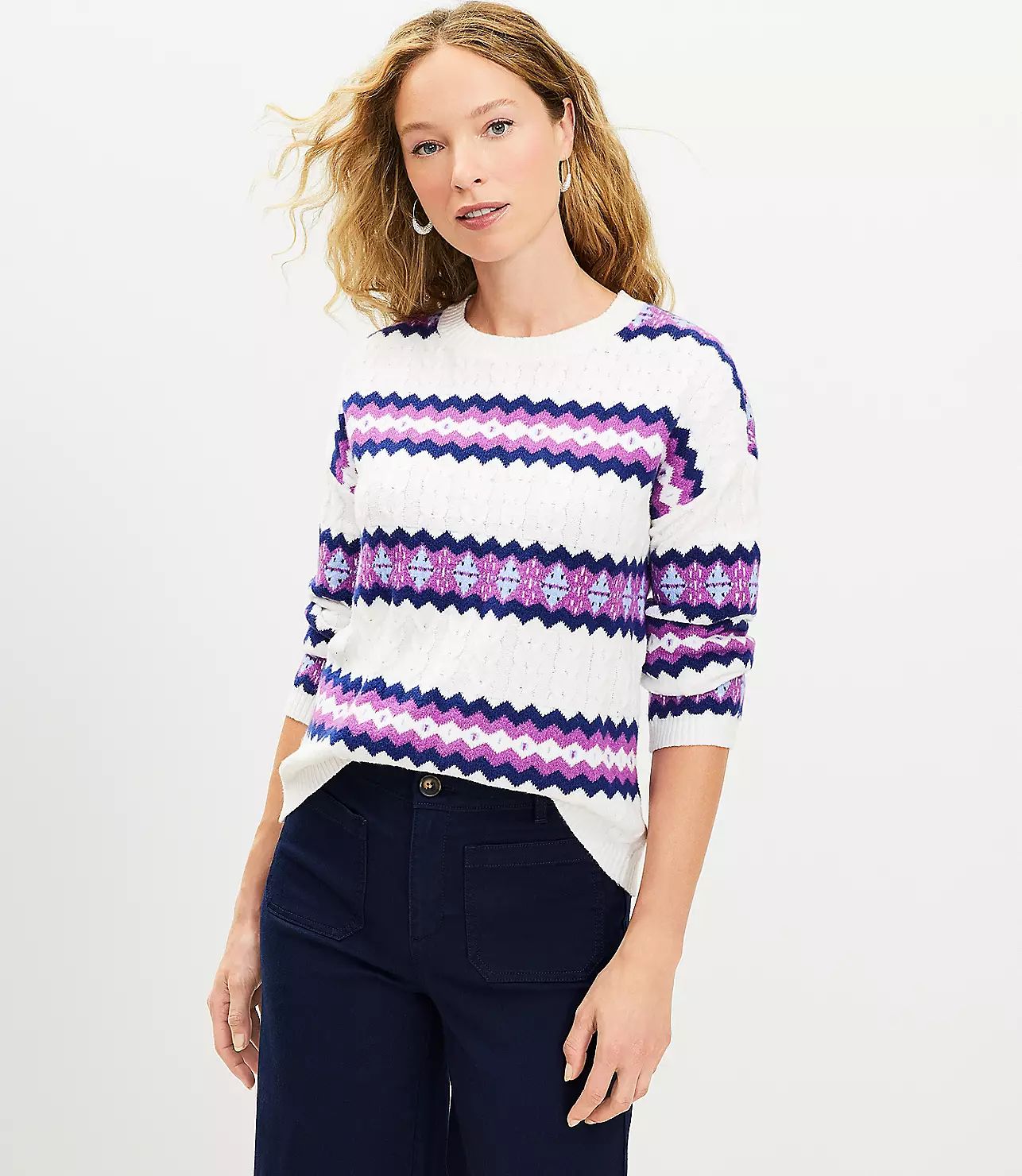 Fair Isle Stripe Textured Sweater | LOFT