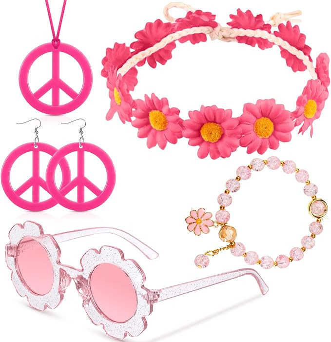 Tondiamo 5 Pcs Kids Hippie Costume Accessories 60s 70s Toddler Girl Outfit Boho Peace Sign Daisy ... | Amazon (US)