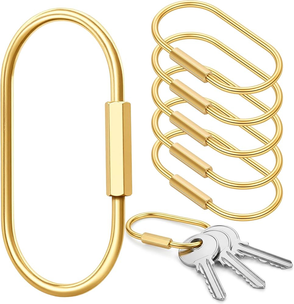 6 Pack Gold Brass Key Rings-Carabiner Keychain Clip for Keys-Screw Lock Keychains Organizer for L... | Amazon (US)