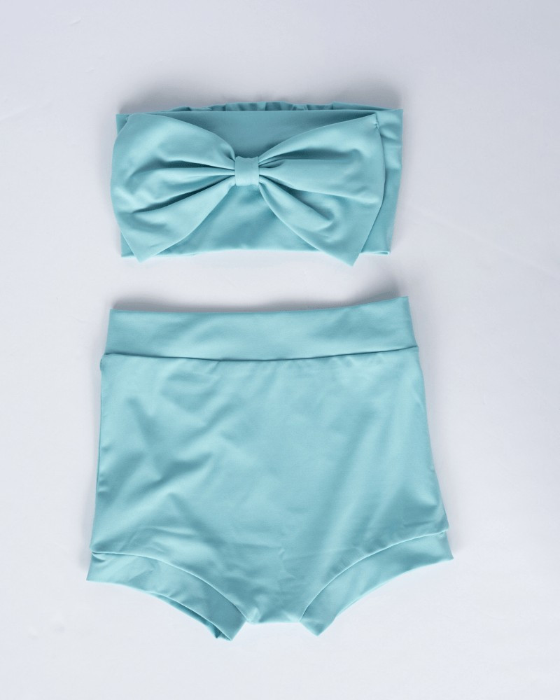 Vivi Two-Piece Bow Tube Top & Bloomer Set - Turquoise | Bailey's Blossoms