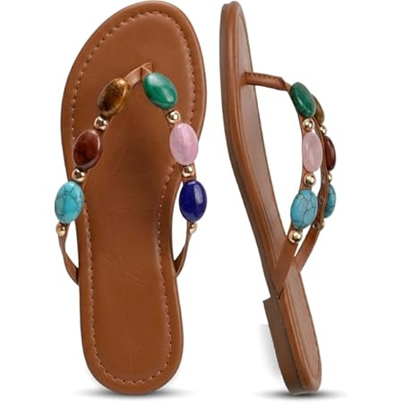 Jewelled Thong Sandal for Women Open Round Toe Flip Flops Comfy Slip on Flats Sandals Casual Summ... | Amazon (US)