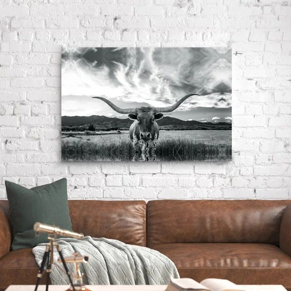 Black And White Longhorn Cow I - Wrapped Canvas Photograph | Wayfair North America
