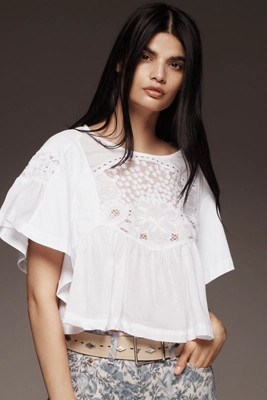 Maeve Short-Sleeve Embellished Swing Top | Anthropologie (US)