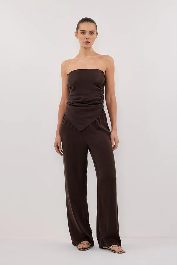 PERCY BITTER CHOC SILK SCARF TOP | DISSH