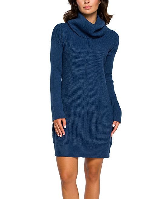 BeWear Women's Sweater Dresses blue - Blue Cowl-Neck Sweater Dress - Women | Zulily