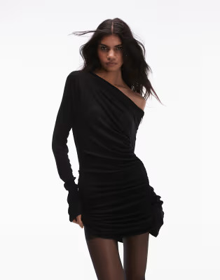 SNDYS ruched one shoulder mini dress in black | ASOS (Global)