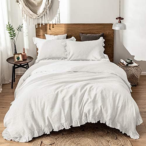 Simple&Opulence 100%Washed Linen Duvet Cover Set-3 Pieces Shabby Chic Premium Ruffled Bedding wit... | Amazon (US)