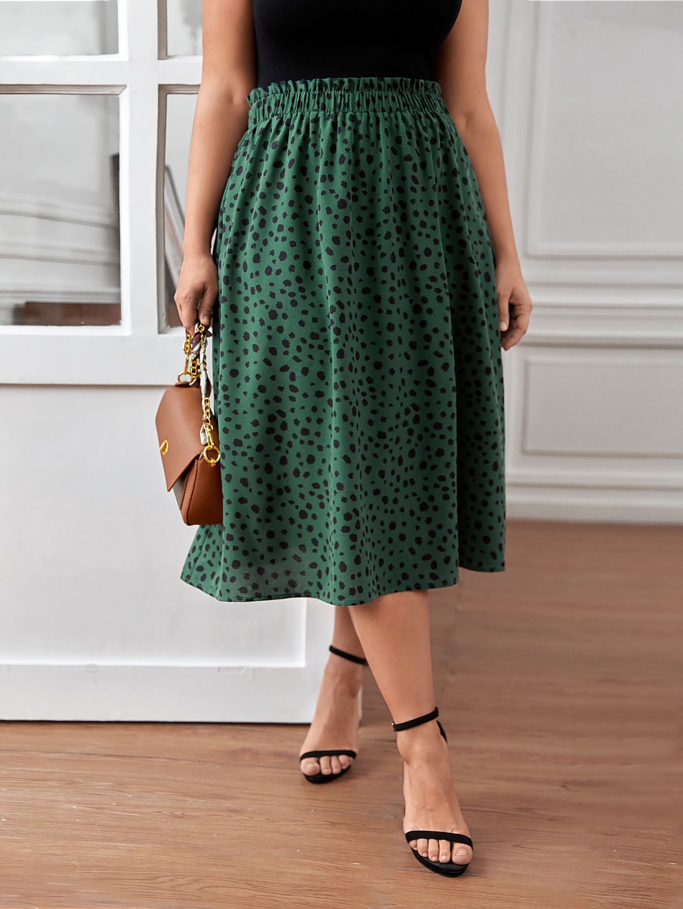 SHEIN Frenchy Plus Dalmatian Print Paper Bag Waist Skirt | SHEIN