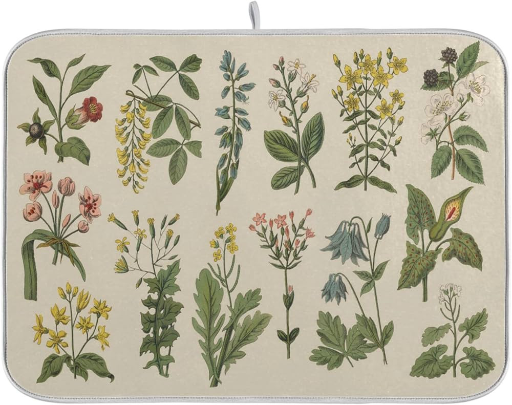 Flower Herbs Dish Drying Mat for Kitchen Counter Decor 18x24 Inch Absorbent Reversible Wild Plant... | Amazon (US)