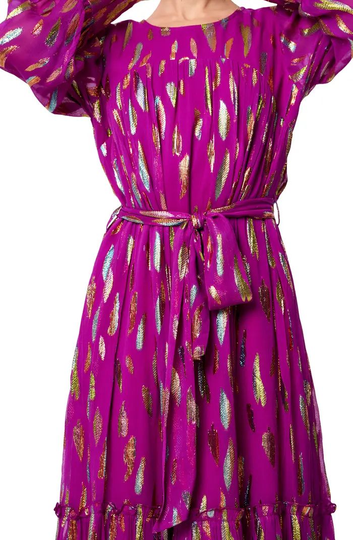 Eryn Metallic Print Tie Waist Long Sleeve Maxi Dress | Nordstrom