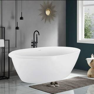 67 in. Modern Acrylic Flatbottom Freestanding Luxury Oval Tub Soaking Non-Whirlpool Bathtub in Wh... | The Home Depot