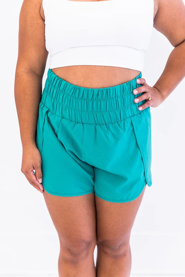 Errands To Run Teal High Waisted Athletic Shorts | The Pink Lily Boutique
