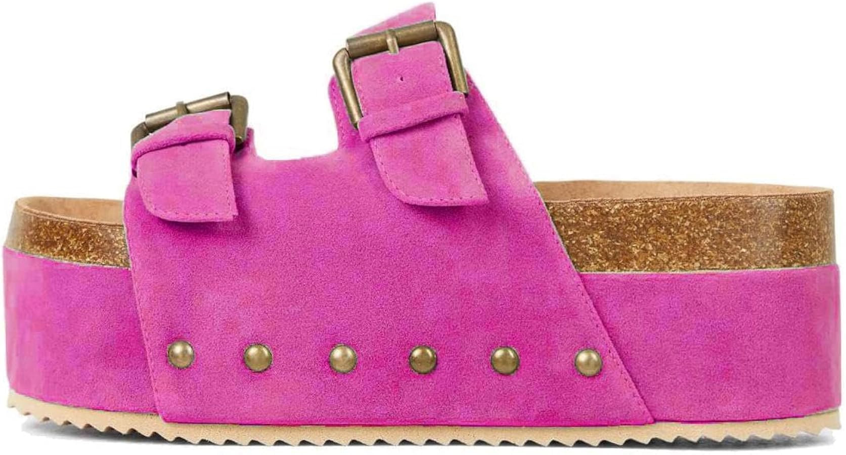 MICIFA Women's Cork Platform Sandals Suede Buckled Band Clogs Slip On Flatform Slides Shoes | Amazon (US)