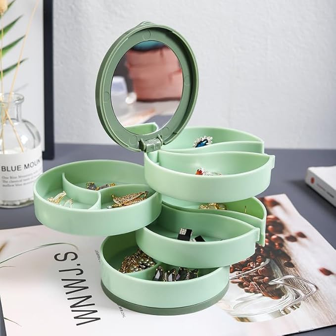 Rotating Jewelry Box Large Capacity with Mirror, 4-Layer Rotating Jewelry Storage Box for Bracele... | Amazon (US)