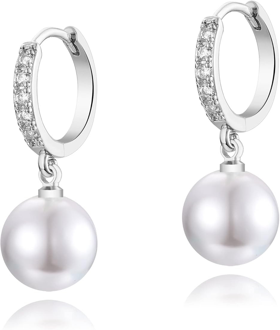 CERSLIMO Pearl Drop Earrings for Women Girls | S925 Sterling Silver Post Simulated Shell Pearl Ho... | Amazon (US)