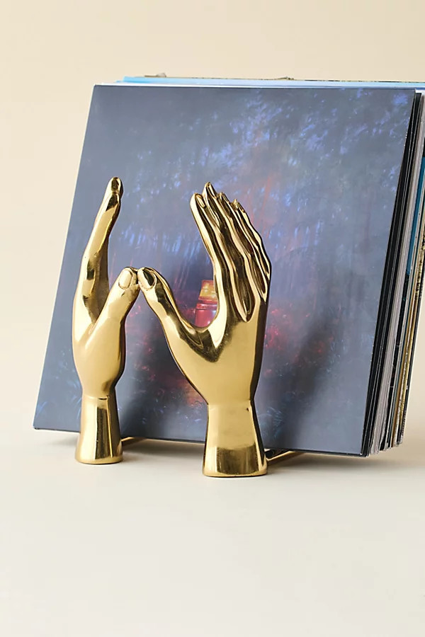 Hands Metal Vinyl Record Storage Rack in Gold at Urban Outfitters | Urban Outfitters (US and RoW)