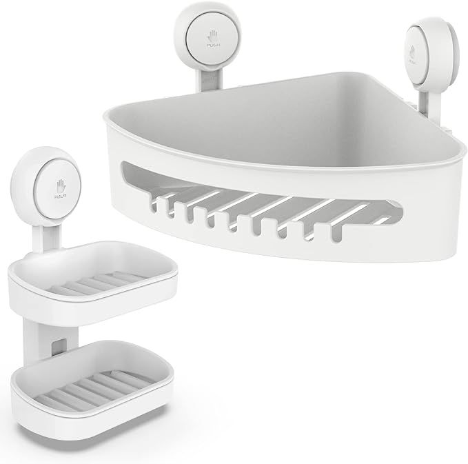 LEVERLOC Corner Shower Caddy Suction Cup & Soap Holder One Second Installation NO-Drilling Remova... | Amazon (US)