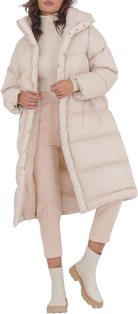 Fazortev Women's Long Puffer Jacket Stand Collar Zip Baggy Down Coats with Side Pockets Outwear | Amazon (US)