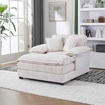 White Chaise Lounge Indoor, 56.3" Oversized Cozy Chaise with Armrest and Deep Seat, Modern Comfy ... | Amazon (US)