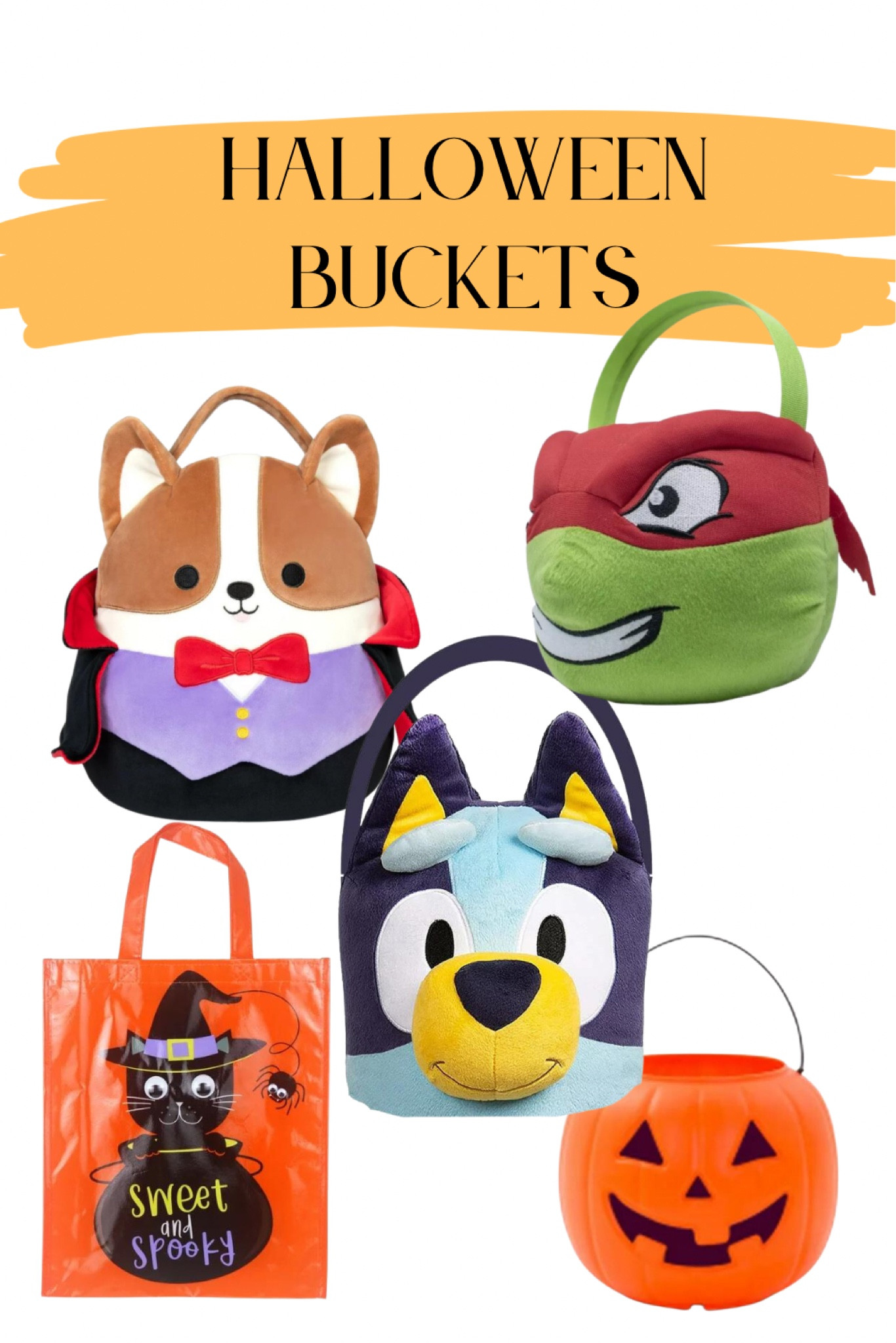 What type of Halloween bucket do you like for your kids? Plush, a bag, or an old school pumpkin? Walmart has so many great choices for any age or style! My kids would freak out over the Squishmallow one   

#LTKHalloween #LTKkids #LTKSeasonal