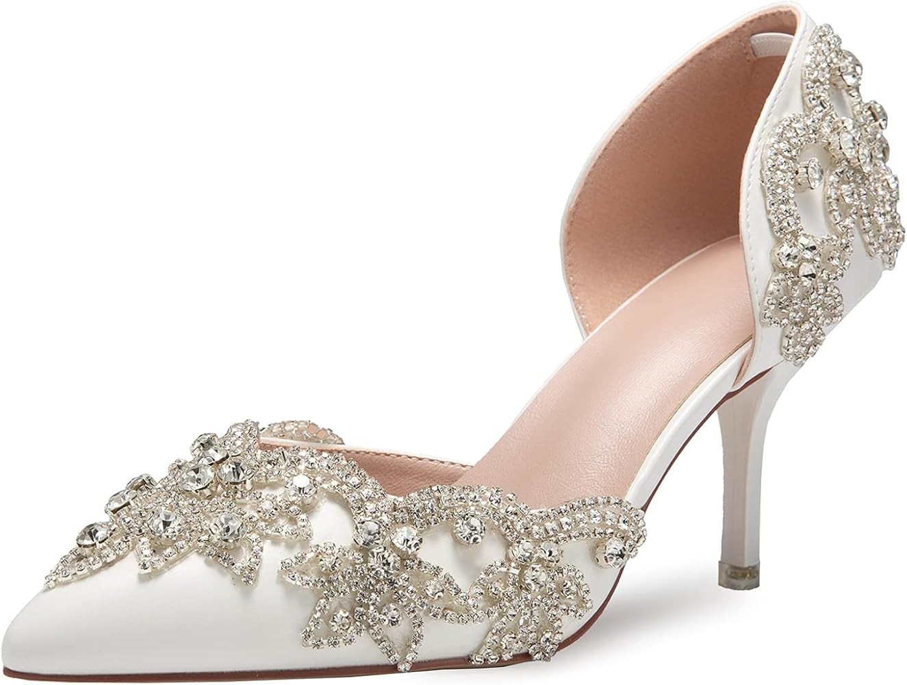 Women's Stiletto High Heel Dress Pumps Pointy Toe Bridal Wedding Evening Party Shoes with Rhinestone | Amazon (US)