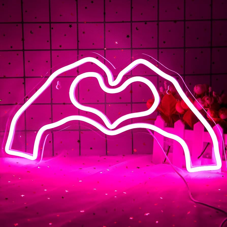Heart Neon Sign for Valentines Day,Heart LED Light,Pink Heart Neon Light for Girl's Room,Bar,Part... | Amazon (US)