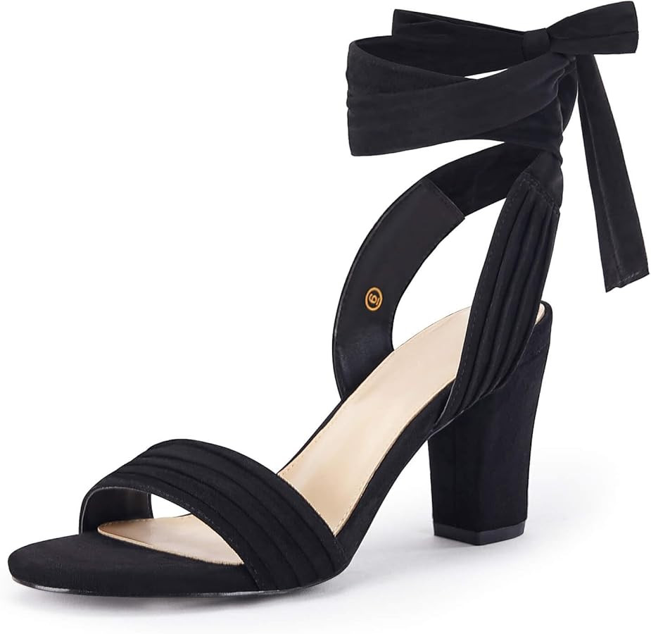 Coutgo Womens Strappy High Heels Chunky Heeled Sandals Bow Tie Lace Up Open Toe Pumps Dress Weddi... | Amazon (US)