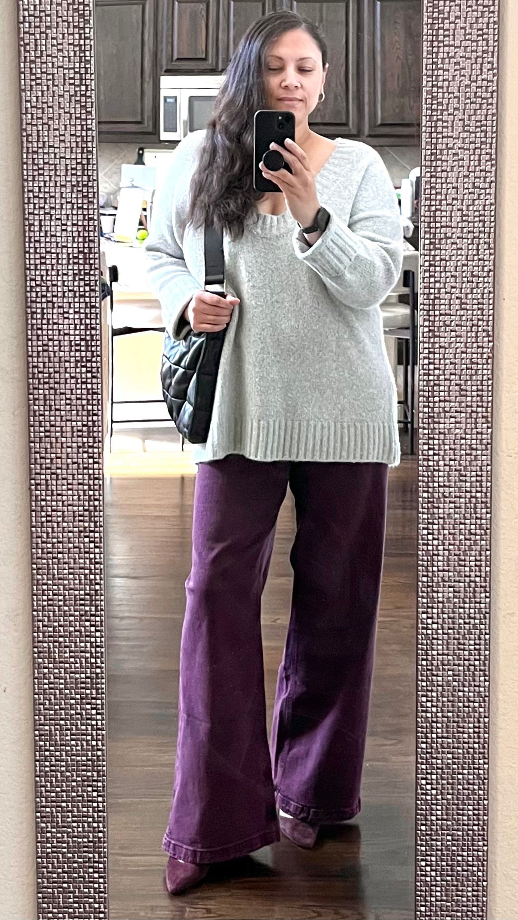 Love this outfit. Oversized light gray sweater with the best burgundy wide leg jeans! 

Sweater - large (very oversized)
Jeans -12

#LTKMidsize #LTKootd #LTKOver40