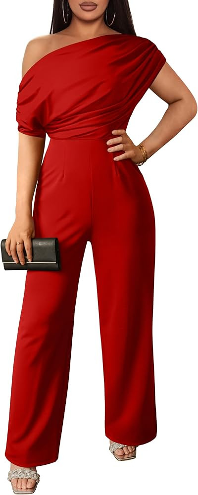 YMDUCH Women's Casual Sleeveless Off Shoulder Wide Leg Long Pant Jumpsuits | Amazon (US)