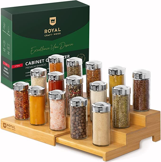 ROYAL CRAFT WOOD Bamboo Spice Organizer for Cabinet - Tiered Spice Rack Organizer for Cabinet or ... | Amazon (US)