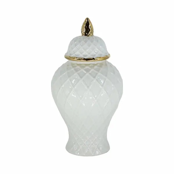 Sagebrook Home Gold Accented Glam Ginger Jar with Lid - 8" x 8" x 14" - Rope White | Bed Bath & Beyond