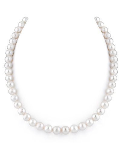 The Pearl Source Pearl Necklace for Women, 8-9mm AAAA Grade White Freshwater Cultured Pearls in 14K Yellow Gold, Genuine Cultured Pearls, Classic Fine Jewelry Gift for Women | Amazon (US)
