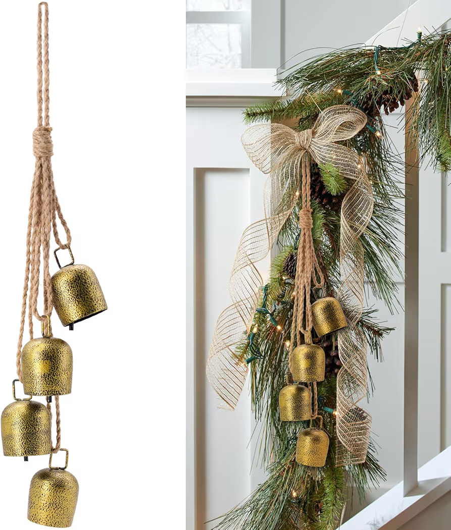 Christmas Bells for Decoration, Gold Metal Vintage Cow Bells with Jute Hanging Rope, Decorative C... | Amazon (US)
