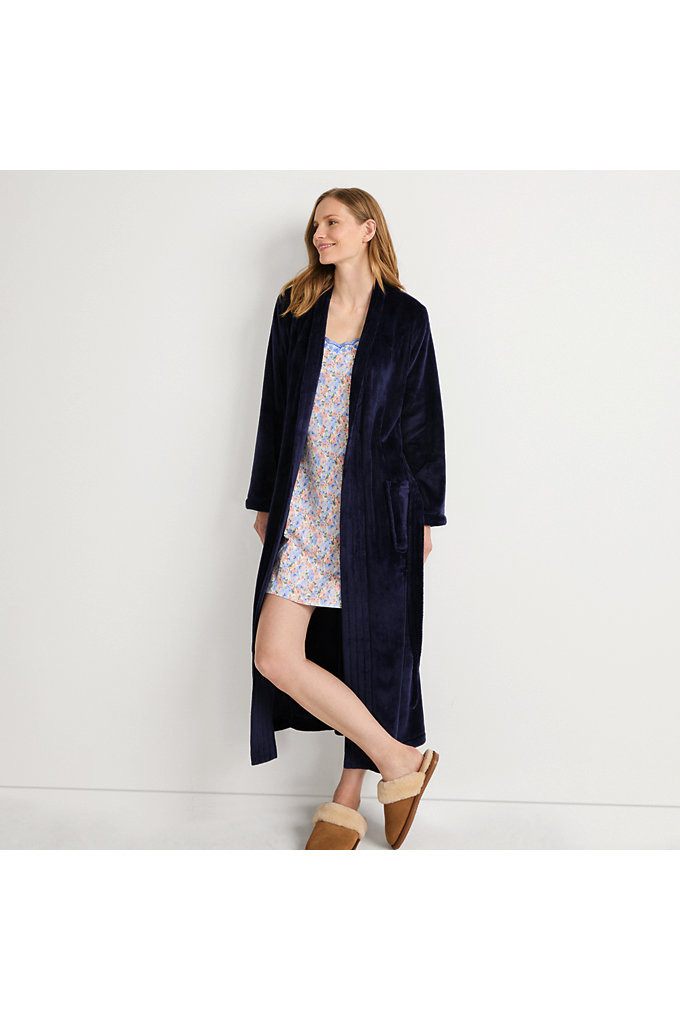 Women's Cozy Plush Long Wrap Robe - Lands' End - Blue - S | Lands' End (US)