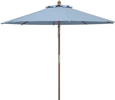 SAFAVIEH PAT8009A Collection Cannes Beige 9Ft Wooden Outdoor Umbrella, 9-Foot | Amazon (US)
