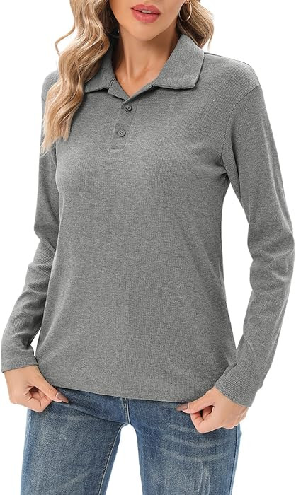Women's Button Polo Shirts Collar Short Sleeve Ribbed Stretchy Slim T-Shirt Top | Amazon (US)