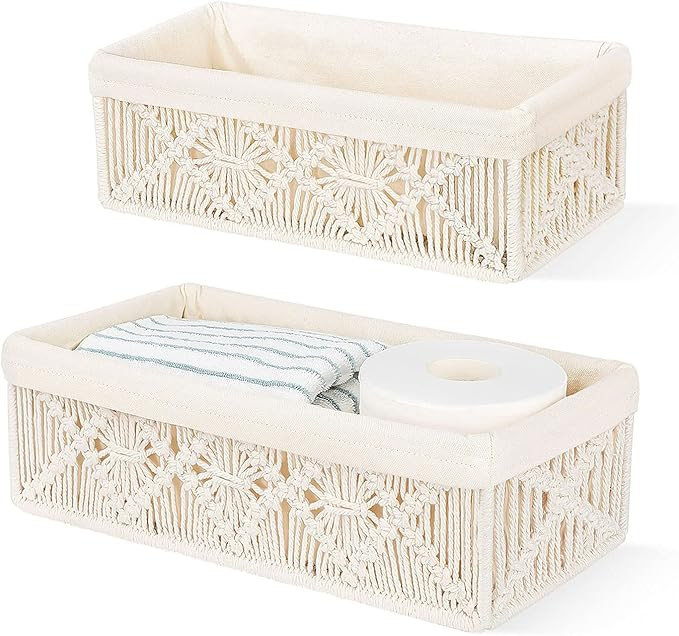 Taufey Macrame Storage Baskets Boho Decor Box Handmade Woven Decorative Countertop Toilet Tank Sh... | Amazon (US)