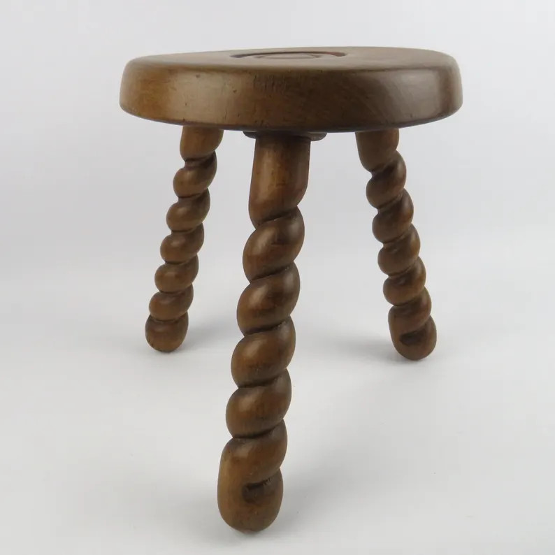 Wooden Tripod Stool, French Farmhouse Three Legged Stool, Dark Wood Round Stool, Small Wooden Fur... | Etsy (US)