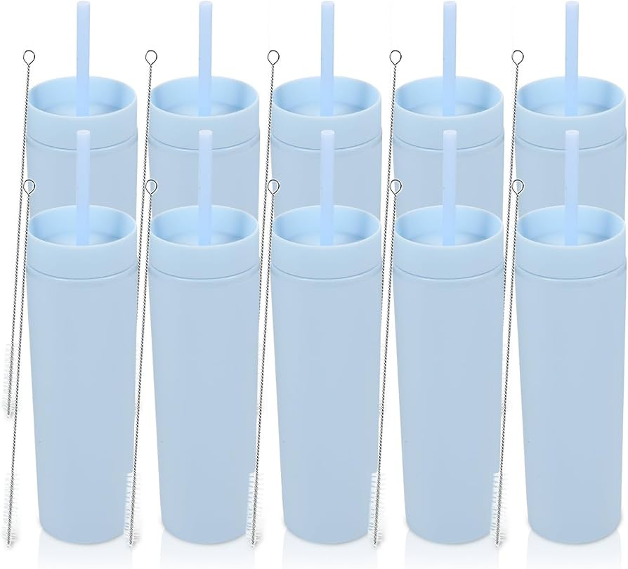 Volhoply 16oz Plastic Skinny Tumbler With Lid and Straw Bulk 10 Pack,Insulated Double Wall BPA Fr... | Amazon (US)