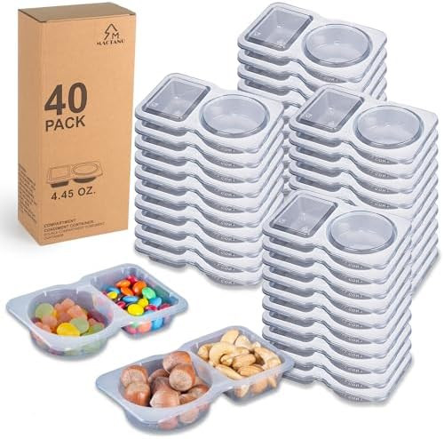 MACTANO 40 Sets Condiment Container with Lid, Disposable Double Compartment Plastic Container for... | Amazon (US)