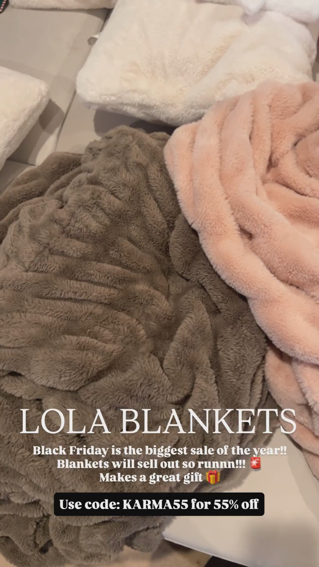 Lola Blankets Black Friday Sale! 55% off blankets! Run to snag blankets before they sell out! Top Christmas gift this year! We absolutely LOVE our blankets from @lolablankets !! This is the colorway “Desert Dune” and “Blush Pink.” We also have “Rosewater” and I just got the large “Antique Ivory” as a gift for my mom for Christmas. Lola blankets now has pillows! This blanket makes the perfect gift for everyone! Neutral home decor, gift idea, bedding, living room decor, bedding, family room, gift idea, hero gift  #lolablanketspartner #LaidbackLuxeLife

Use code KARMA55 for 55% off at checkout.

Hey Beautiful! Feel free to comment on this post if you have any questions! 🫶🏽

Follow me for more fashion finds, beauty faves, lifestyle, home decor, sales and more! So glad you’re here!! XO, Karma

#LTKCyberWeek #LTKSaleAlert #LTKGiftGuide