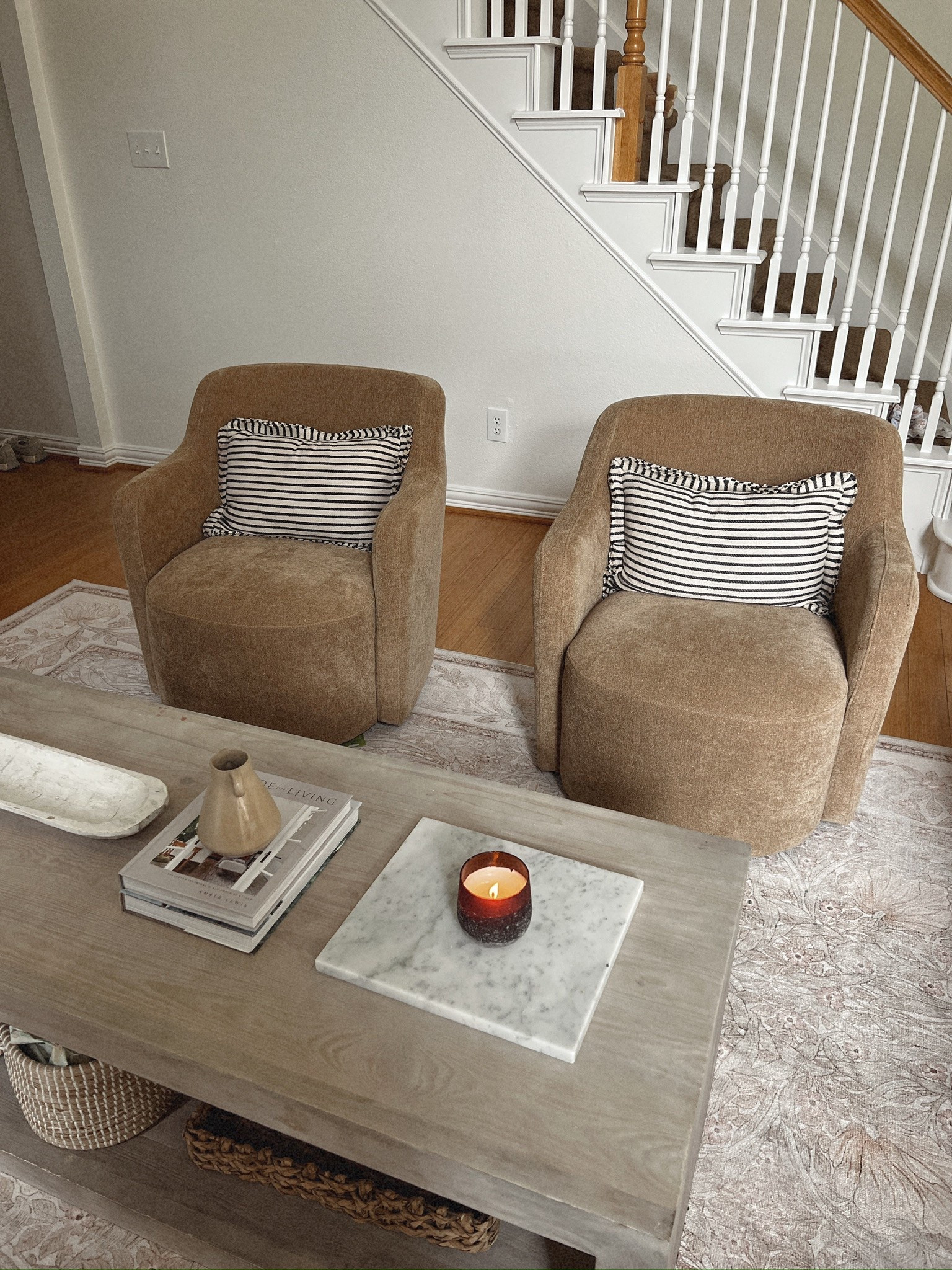 Living room chairs! Love that they swivel and are a nice neutral to pair season decor items with.

Neutral living room, living room inspo, family room decor, home decor

#LTKHome