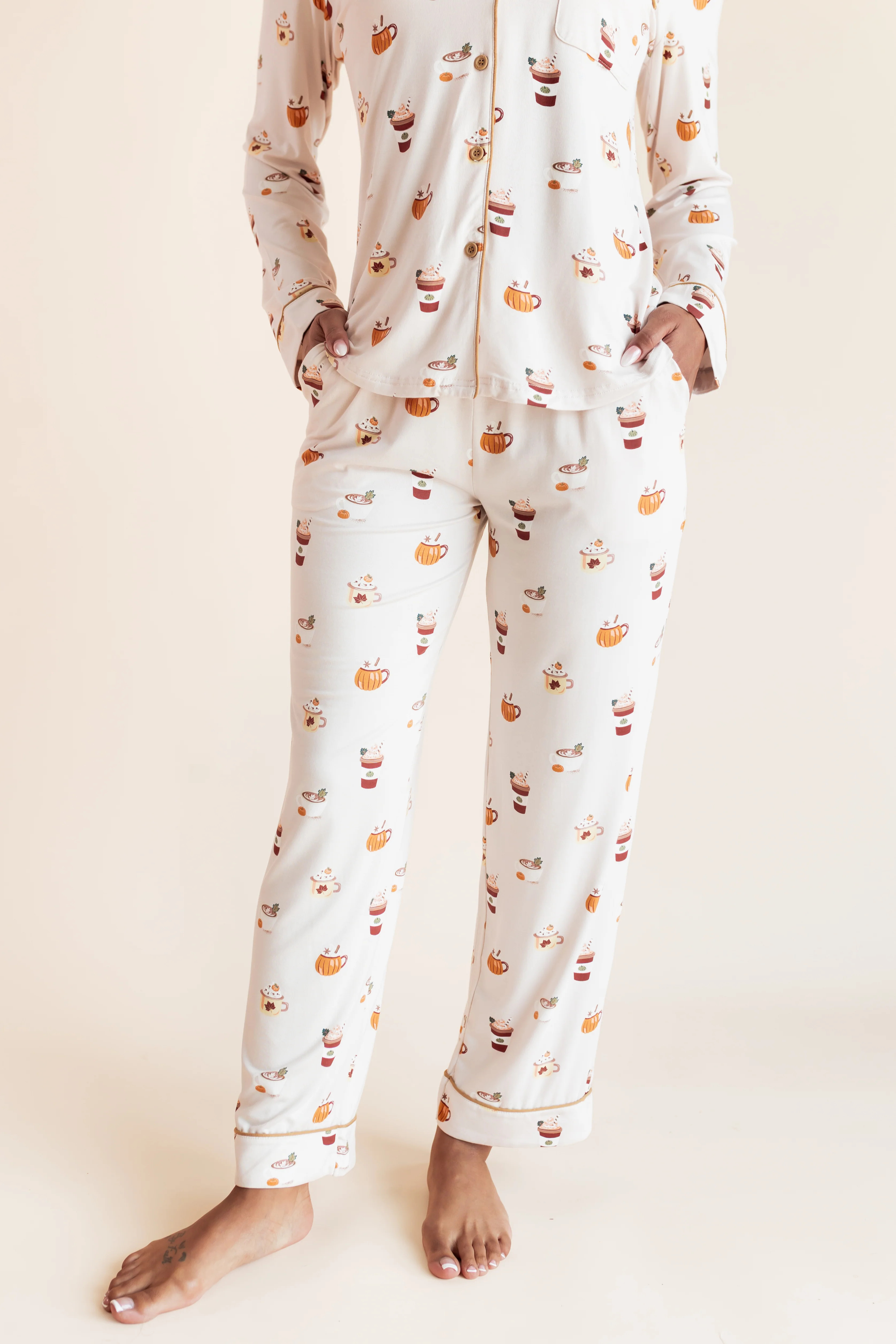 Long-Sleeved Women's Pajama Set in Pumpkin Spice Latte | Kyte Living